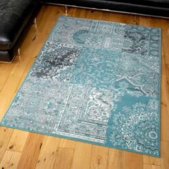 Duck Egg Traditional Patchwork Living Room Rug -Kukoon Rugs Store 1572 bs33 2 5B2 5D