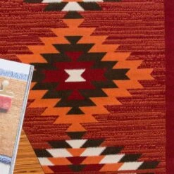 Red Aztec Tribal Medallion Bedroom Rug -Kukoon Rugs Store 1632 S55 Milan Red Orange Aztec Tribal Terracotta Living Room Large Small Area Rug Matjpg 5B4 5D