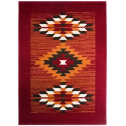 Red Aztec Tribal Medallion Bedroom Rug