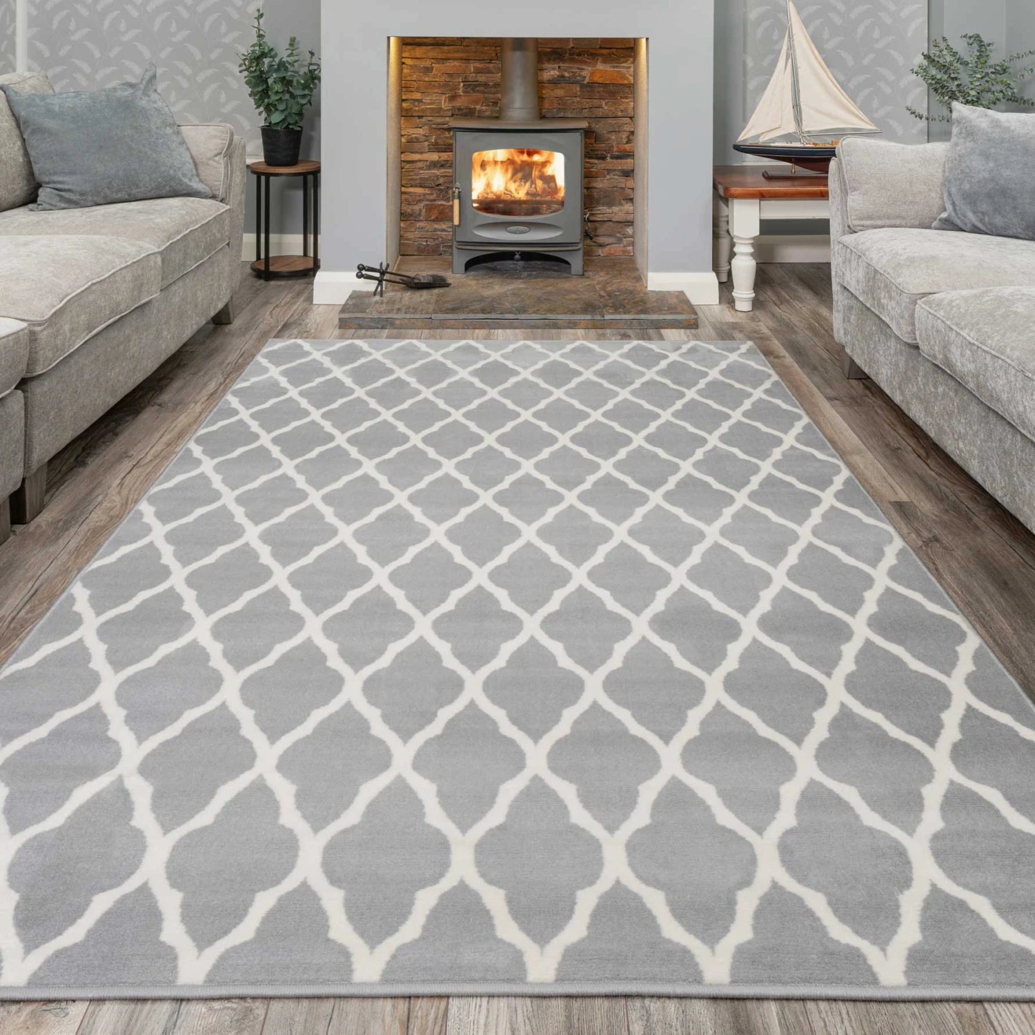 Extra Large Grey Trellis Rug 7 Extra Large Grey Trellis Rug - Image 5