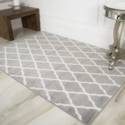 Trellis Silver Grey Durable Rug - Milan 17 Trellis Silver Grey Durable Rug - Milan -Kukoon Rugs Store 1799 HS22 Milan Room 1 Grey Trellis Monochrome Hallway Large Small Living Room Rug Mat Affordable Cheap Rugs
