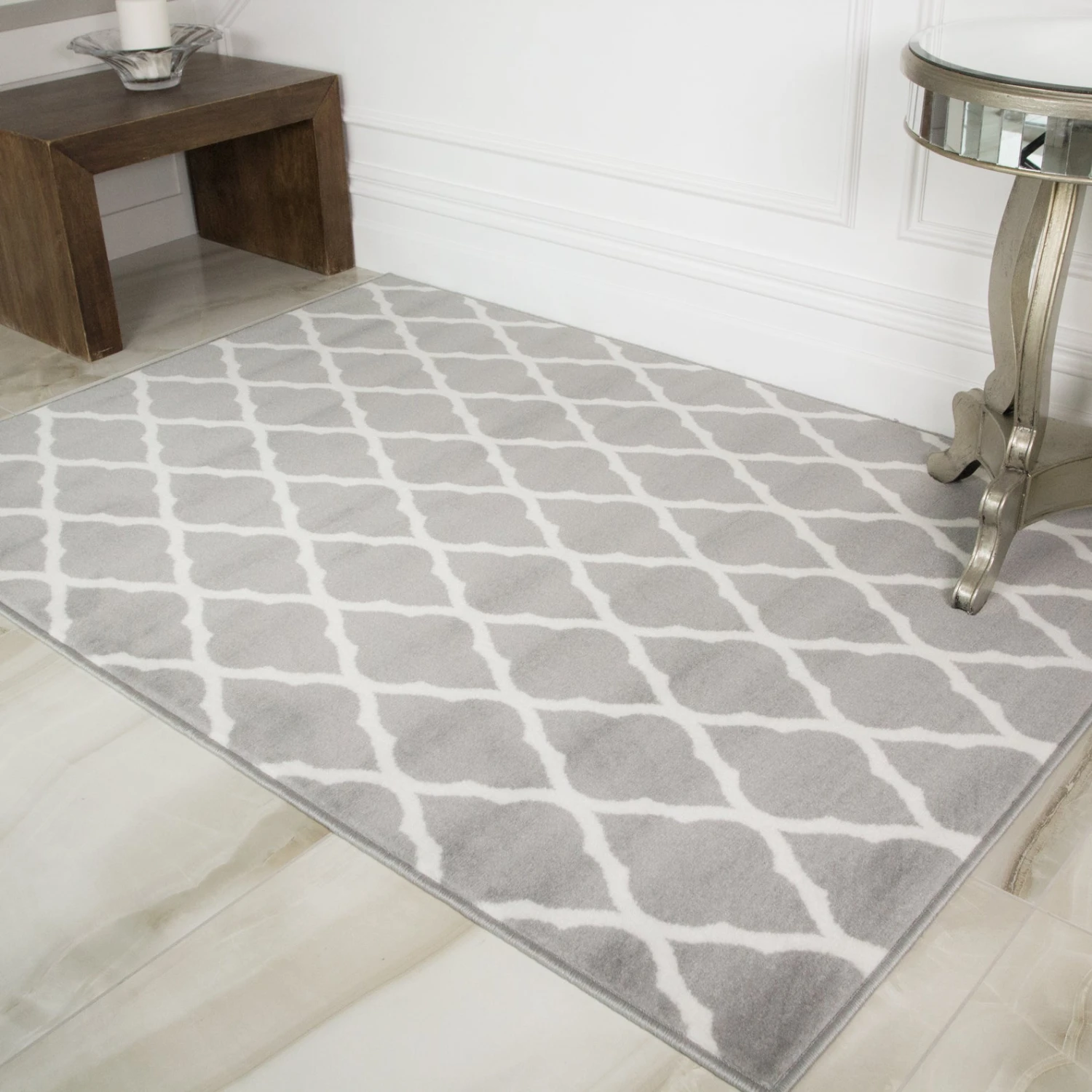 Trellis Silver Grey Durable Rug - Milan 7 Trellis Silver Grey Durable Rug - Milan - Image 5