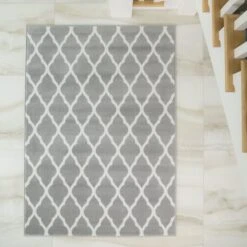 Trellis Silver Grey Durable Rug - Milan 19 Trellis Silver Grey Durable Rug - Milan -Kukoon Rugs Store 1799 HS22 Milan Room 2 Grey Trellis Monochrome Hallway Large Small Living Room Rug Mat Affordable Cheap Rugs