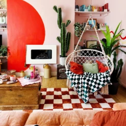 Burnt Orange Retro Checkerboard Rug - Maze Rust -Kukoon Rugs Store 2