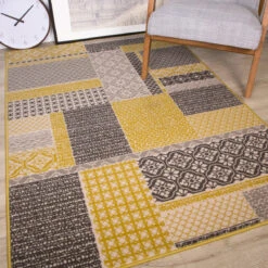 Ochre Grey Patchwork Hardwearing Rug -Kukoon Rugs Store 2424 GL41 Marketplace Shot 20xs 5B1 5D