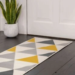 Yellow Grey Geometric Triangle Bedroom Rug -Kukoon Rugs Store 2517 gb44 8 5B5 5D