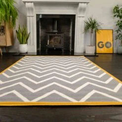 Grey Chevron Bordered Rug -Kukoon Rugs Store 2723 gb21 7 5B4 5D