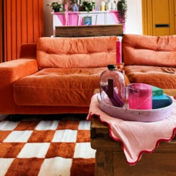 Burnt Orange Retro Checkerboard Rug - Maze Rust -Kukoon Rugs Store 3