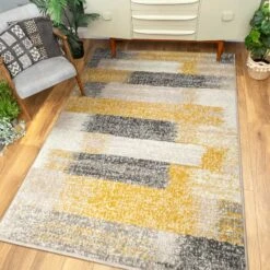 Modern Yellow And Grey Stripe Rug 10 Modern Yellow And Grey Stripe Rug -Kukoon Rugs Store 3047 GB42 Milan BELFAST LOCATION