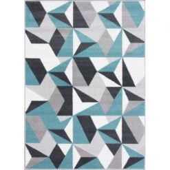 Geometric Blue And Grey Rug