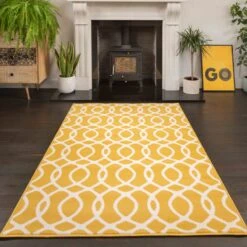 Yellow Trellis Living Room Area Rug