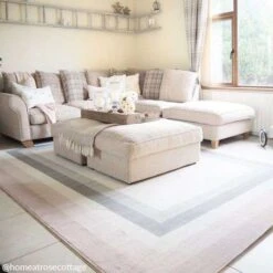 Pink Grey Bordered Framed Living Room Rug -Kukoon Rugs Store 3642 GB43 Insta Customer Pic 3