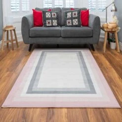Pink Grey Bordered Framed Living Room Rug -Kukoon Rugs Store 3642 GB43 Insta Customer Pic 3 5B3 5D