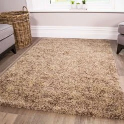 Luxurious Taupe Shaggy Living Room Rug