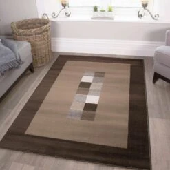 Brown Living Room Geometric Rug