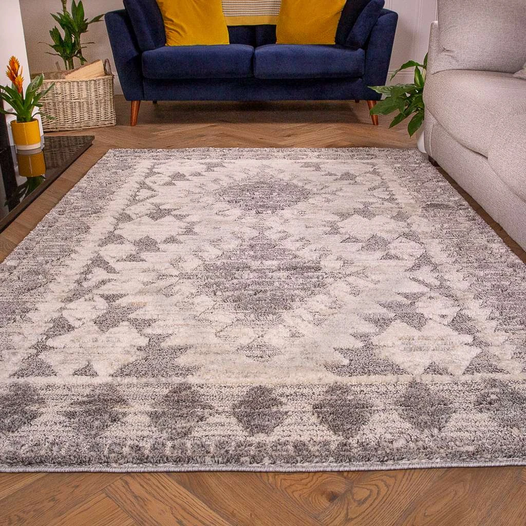 Grey White Textured Tribal Runner Rug 8 Grey White Textured Tribal Runner Rug - Image 6