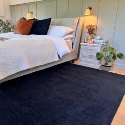 Premium Navy Shaggy Rug - Midnight Navy -Kukoon Rugs Store Amore Navy Blue Bedroom Shaggy Rug