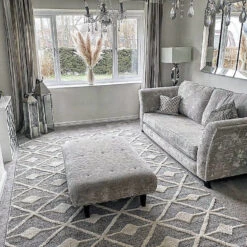 Scandi Grey Cream Tufted Hi Low Pile Rug - Benni