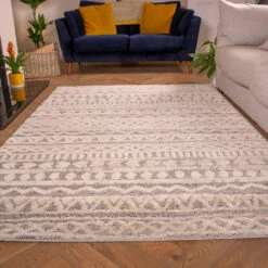 Grey Cream Aztec Scandi Rug - Fable -Kukoon Rugs Store Ashbee Fable Grey Grey Rich Woven Textured Soft Rug 2