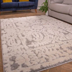 Grey White Textured Floral Rug -Kukoon Rugs Store Ashbee Morello Grey 3 Grey Rich Woven Textured Soft Rug