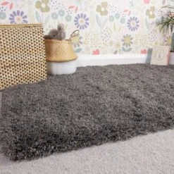 Super Soft Luxury Grey Shaggy Rug -Kukoon Rugs Store Aspen Slate Above Luxury Thick Grey Shaggy Rugs 5B5 5D