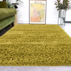 Super Soft Luxury Moss Green Shaggy Rug - Aspen -Kukoon Rugs Store Aspen spring green 2 lifestyle for web