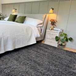 Super Soft Luxury Grey Shaggy Rug -Kukoon Rugs Store Aspen Slate Grey Bedroom Shaggy Rug