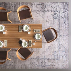 Washable Grey Blue Vintage Rug - Roam -Kukoon Rugs Store Caoimhe roam web room dining overhead