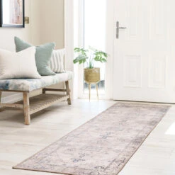 Washable Grey Blue Vintage Runner - Roam -Kukoon Rugs Store CaoimheRoamRunnerRugweb2