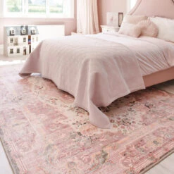 Washable Pink Medallion Rug - Dusk -Kukoon Rugs Store Caoimhe Dusk Bedroom kids room rug web01