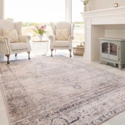 Washable Grey Blue Vintage Rug - Roam -Kukoon Rugs Store Caoimhe Roam Living Room Rug web7