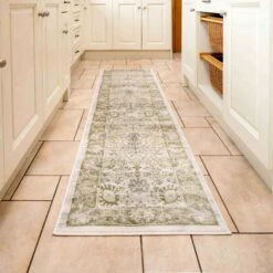 Vintage Traditional Green Floral Hall Runner Rug