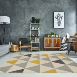 Large Yellow Grey Geometric Triangle Rug -Kukoon Rugs Store Diamonds