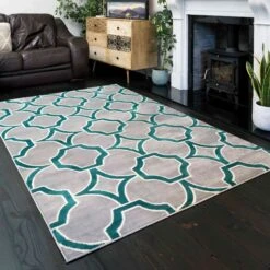 Modern Emerald Green Trellis Hall Runner Rugs -Kukoon Rugs Store ENZO 201AN 20 18 5B2 5D