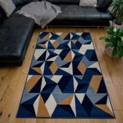 Blue Grey Modern Geometric Hall Runner Rugs -Kukoon Rugs Store ENZO 201AN 20 82 5B2 5D