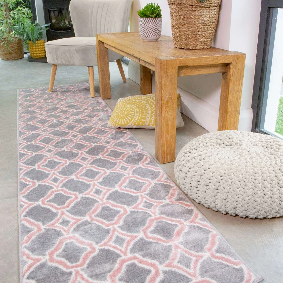 Modern Grey Blush Trellis Runner Rug 2 Modern Grey Blush Trellis Runner Rug