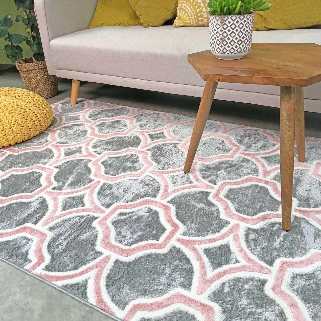 Modern Grey Blush Trellis Runner Rug 5 Modern Grey Blush Trellis Runner Rug - Image 4