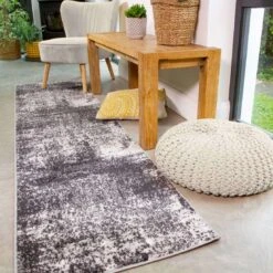 Modern Black Abstract Distressed Runner Rug