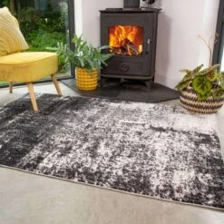 Modern Black Abstract Distressed Runner Rug -Kukoon Rugs Store ENZO 20RUNNER 201A 20 8 5B4 5D