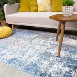 Modern Blue Abstract Distressed Living Room Rug -Kukoon Rugs Store Enzo Arria Blue Above Blue Grey Distressed Soft Cheap Rug jpg