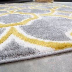 Modern Grey Ochre Trellis Living Room Rug 11 Modern Grey Ochre Trellis Living Room Rug -Kukoon Rugs Store Enzo Cashba Ochre Above Grey Yellow Trelis Soft Cheap Rug jpg SMALLER 5B2 5D