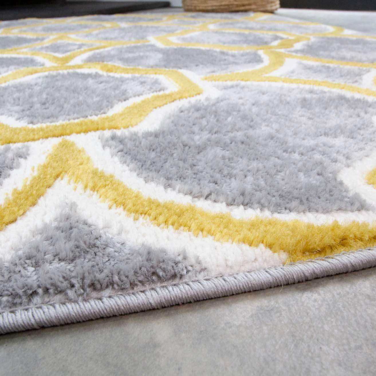 Modern Grey Ochre Trellis Living Room Rug 6 Modern Grey Ochre Trellis Living Room Rug - Image 4