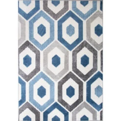 Blue Geometric Honeycomb Living Room Rug