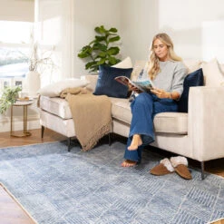 Washable Blue Geometric Rug - Plato -Kukoon Rugs Store Everyday Plato room web 3