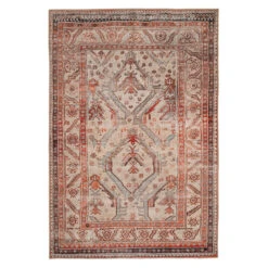 Distressed Terracotta Washable Rustic Rug - Rowe