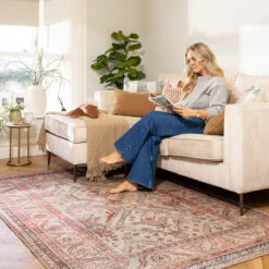 Distressed Terracotta Washable Rustic Rug - Rowe -Kukoon Rugs Store Everyday Rowe room web 3