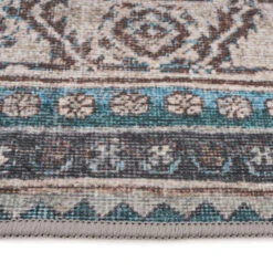 Vintage Greige Teal Washable Runner - Saxe -Kukoon Rugs Store Everyday Saxe Detail 04