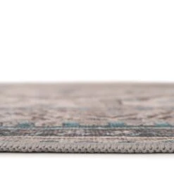 Vintage Greige Teal Washable Runner - Saxe -Kukoon Rugs Store Everyday Saxe Detail 06