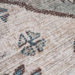 Vintage Greige Teal Washable Runner - Saxe -Kukoon Rugs Store Everyday Saxe Detail 12