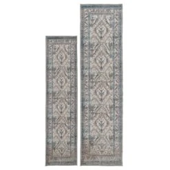 Vintage Greige Teal Washable Runner - Saxe